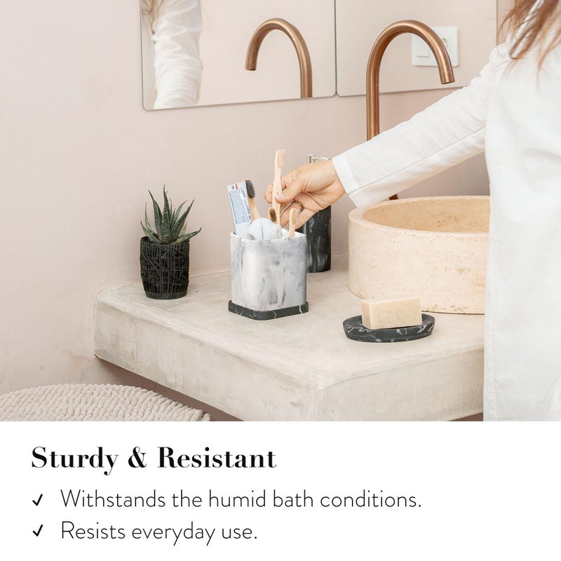 zccz Toothbrush Holder, Countertop Marble Look Electric Toothbrush Toothpaste Makeup Brush Razor Holder Stand Bathroom Organizer with Detachable Tray - Image 4